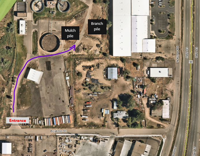 Overhead map of city site where branch and mulch can be discarded.